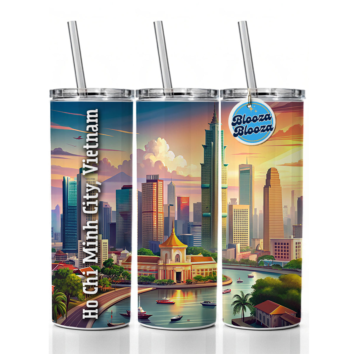 Ho Chi Minh City, Vietnam Travel City Country Stamp Skinny Tumbler 20oz with Straw Insulated Water Bottle Gift