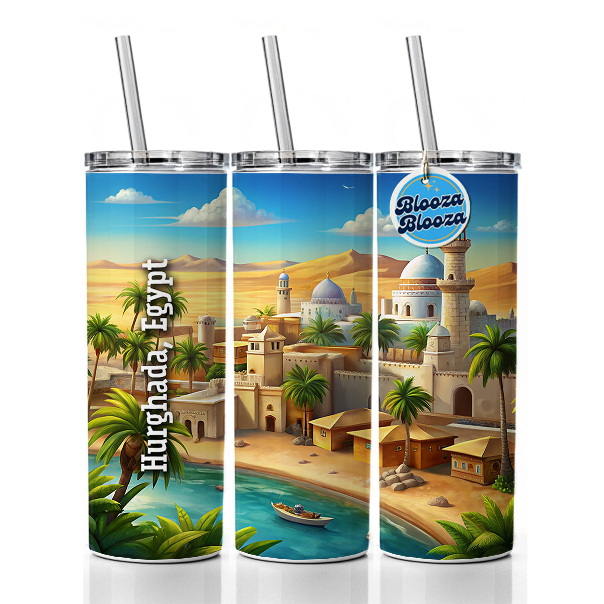 Hurghada, Egypt Travel City Country Stamp Skinny Tumbler 20oz with Straw Insulated Water Bottle Gift