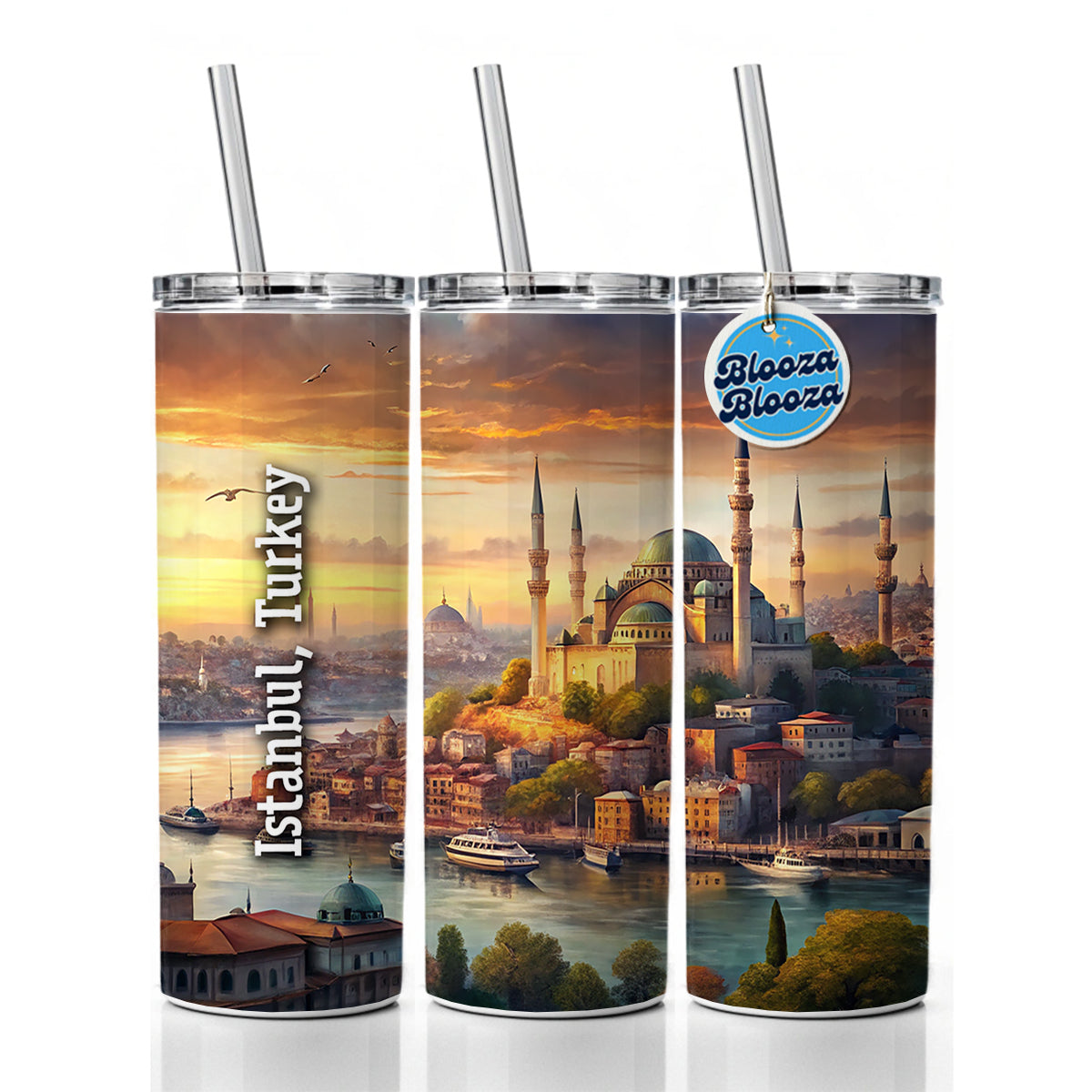 Istanbul, Turkey Travel City Country Stamp Skinny Tumbler 20oz with Straw Insulated Water Bottle Gift