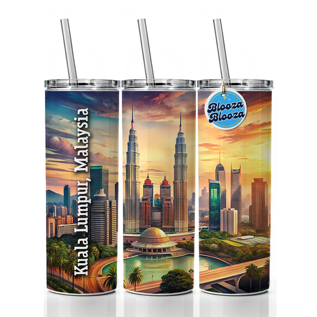Kuala Lumpur, Malaysia Travel City Country Stamp Skinny Tumbler 20oz with Straw Insulated Water Bottle Gift