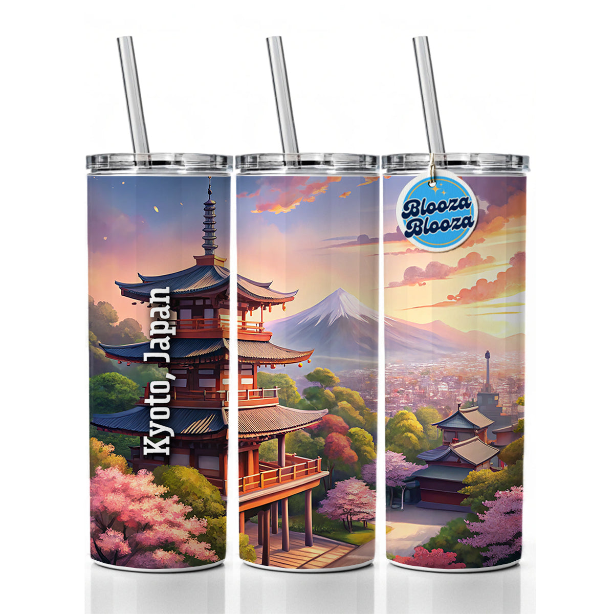 Kyoto, Japan Travel City Country Stamp Skinny Tumbler 20oz with Straw Insulated Water Bottle Gift