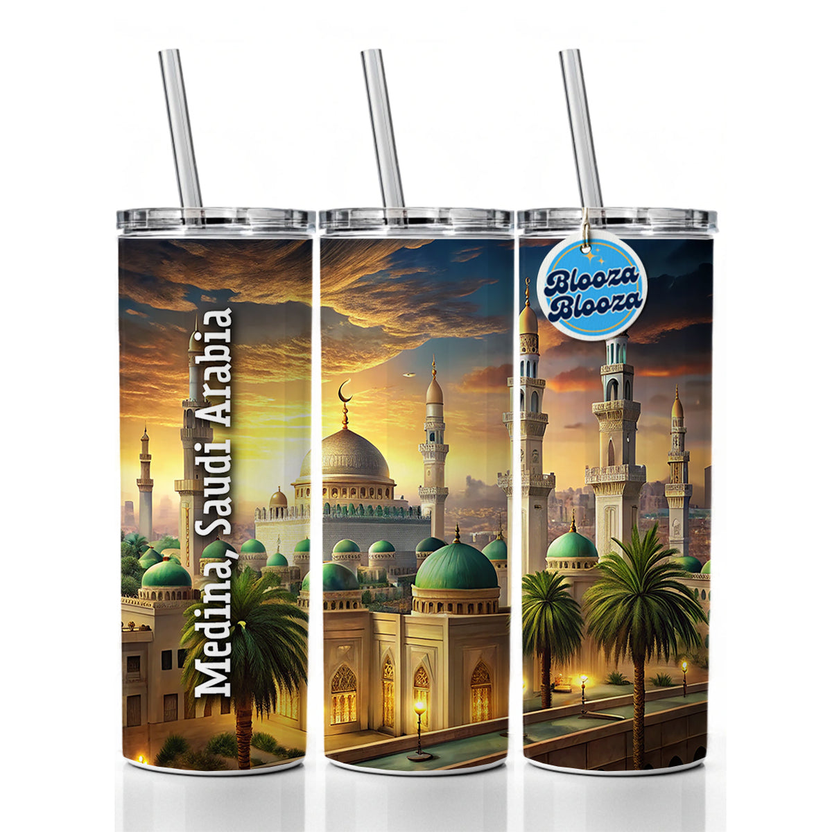 Medina, Saudi Arabia Travel City Country Stamp Skinny Tumbler 20oz with Straw Insulated Water Bottle Gift