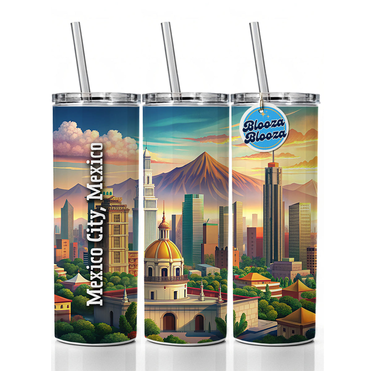 Mexico City, Mexico Travel City Country Stamp Skinny Tumbler 20oz with Straw Insulated Water Bottle Gift