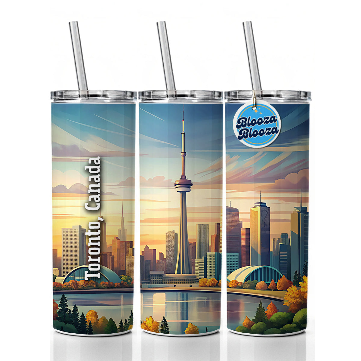 Toronto, Canada Travel City Country Stamp Skinny Tumbler 20oz with Straw Insulated Water Bottle Gift