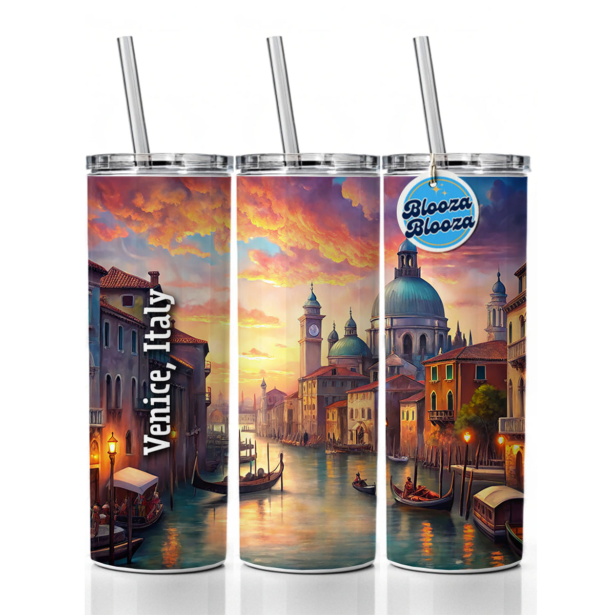 Venice, Italy Travel City Country Stamp Skinny Tumbler 20oz with Straw Insulated Water Bottle Gift