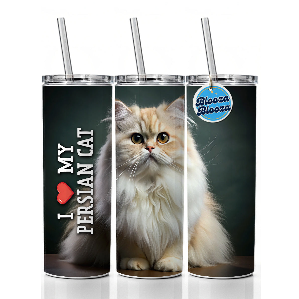 I Love My Persian Cat Heart Skinny Tumbler 20oz with Straw Insulated Water Bottle Gift