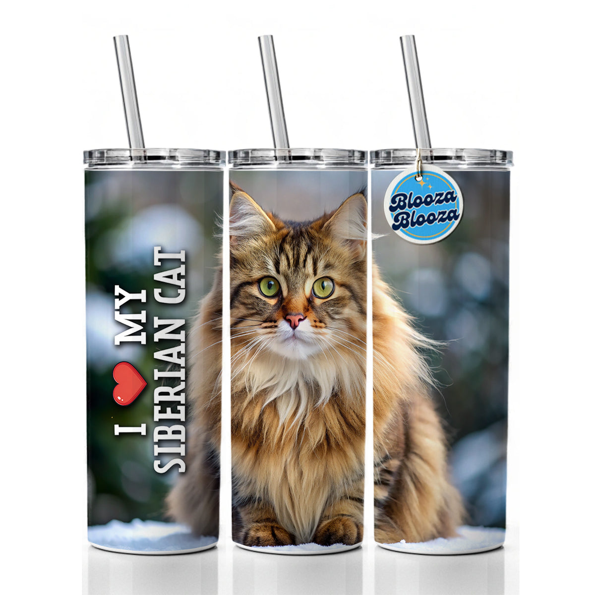 I Love My Siberian Cat Heart Skinny Tumbler 20oz with Straw Insulated Water Bottle Gift