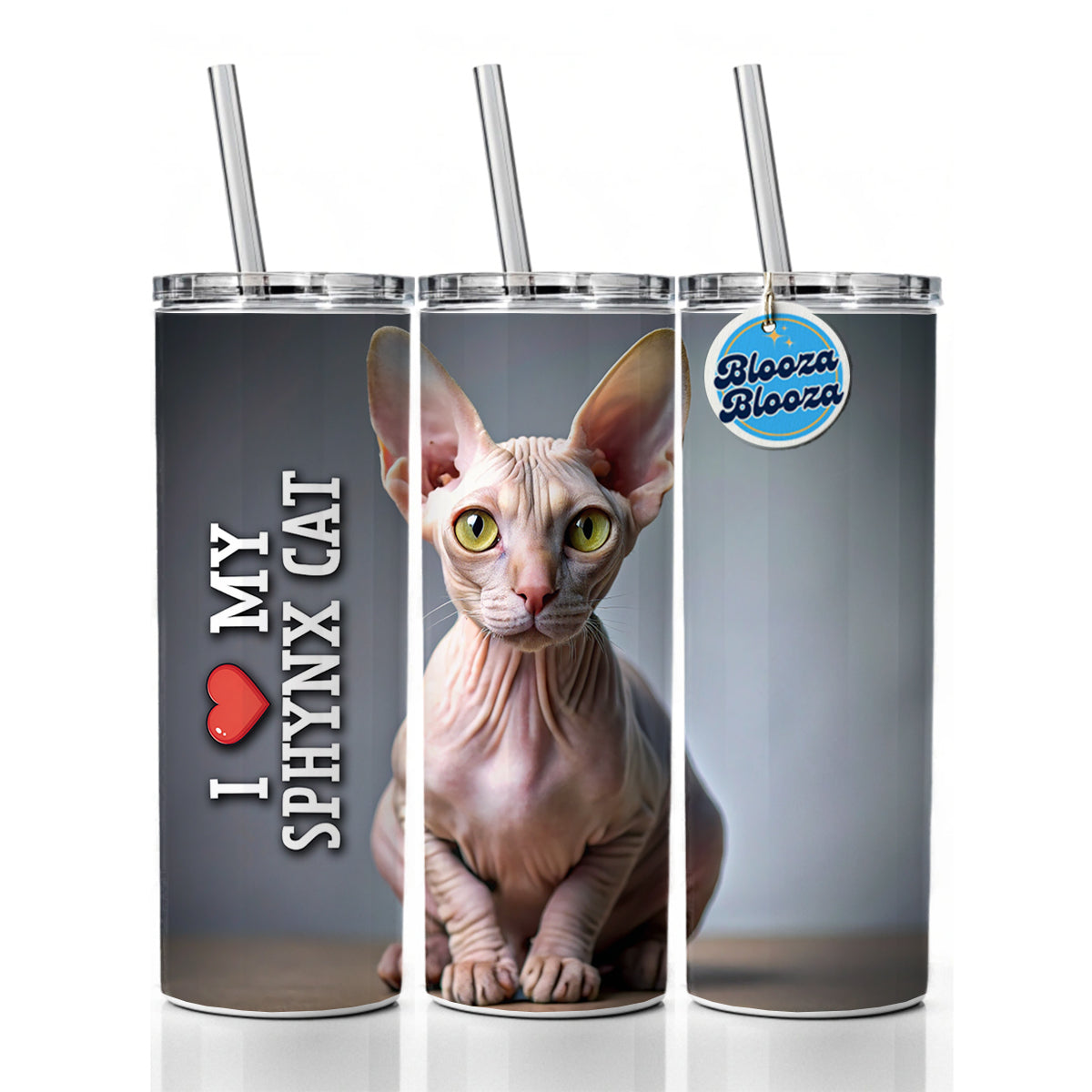 I Love My Sphynx Cat Heart Skinny Tumbler 20oz with Straw Insulated Water Bottle Gift