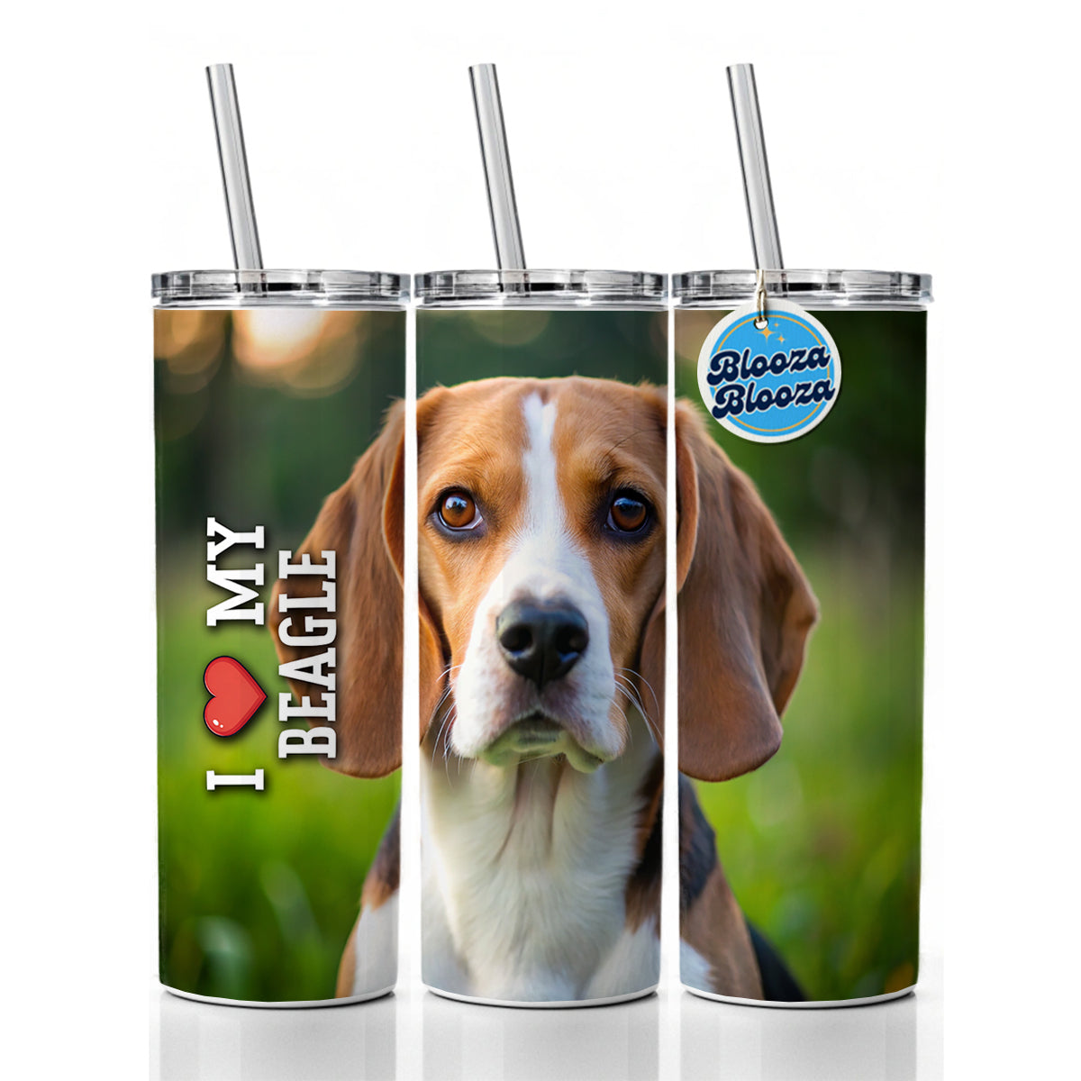 I Love My Beagle Dog Heart Skinny Tumbler 20oz with Straw Insulated Water Bottle Gift
