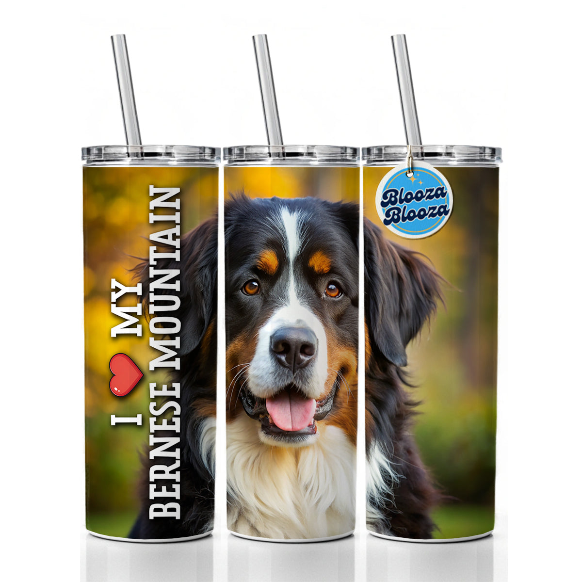 I Love My Bernese Mountain Dog Heart Skinny Tumbler 20oz with Straw Insulated Water Bottle Gift