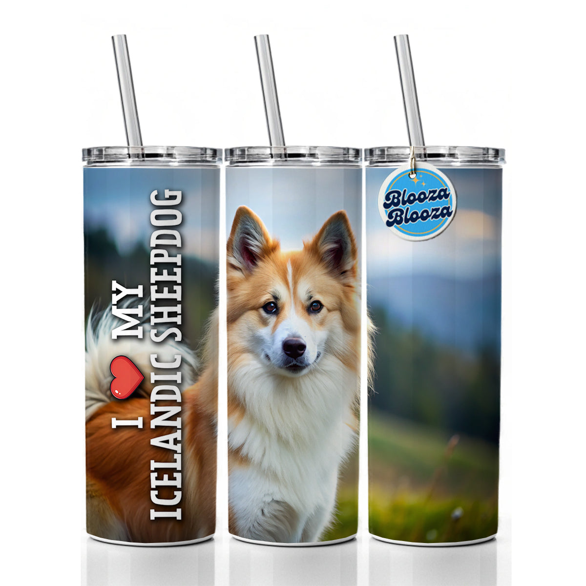 I Love My Icelandic Sheepdog Dog Heart Skinny Tumbler 20oz with Straw Insulated Water Bottle Gift