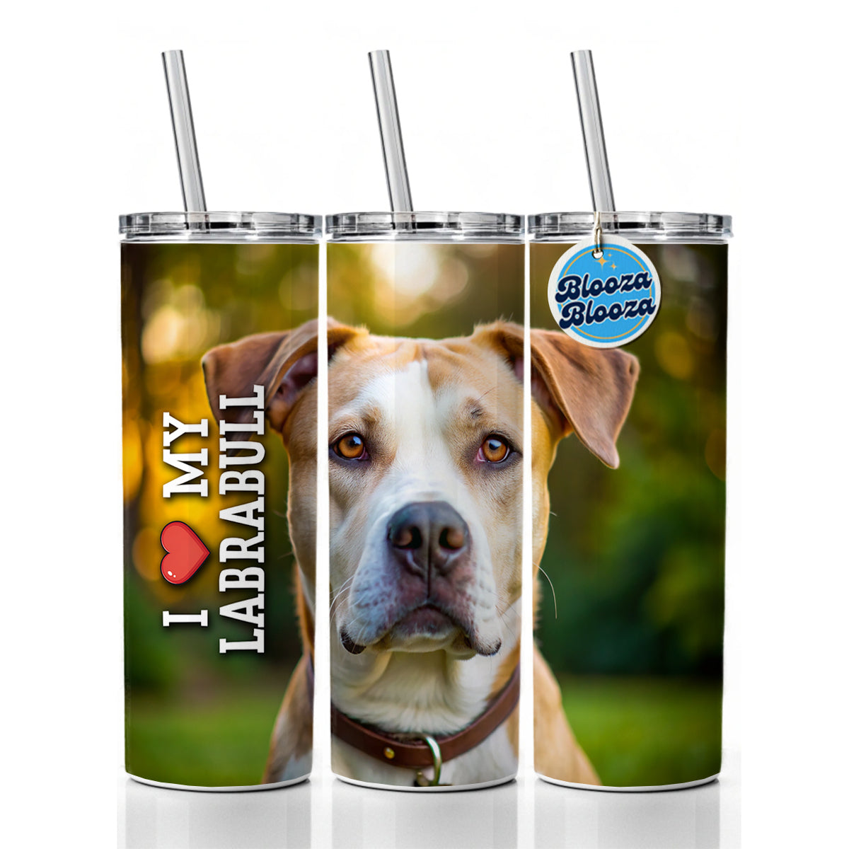 I Love My Labrabull Dog Heart Skinny Tumbler 20oz with Straw Insulated Water Bottle Gift