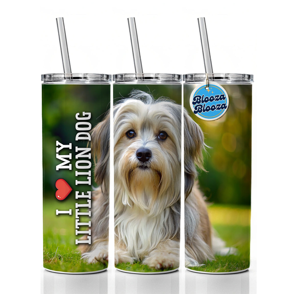 I Love My Little Lion Dog Heart Skinny Tumbler 20oz with Straw Insulated Water Bottle Gift