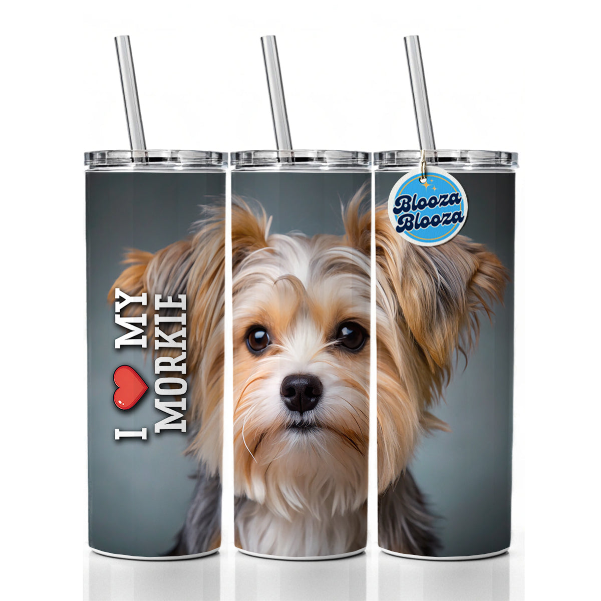 I Love My Morkie Dog Heart Skinny Tumbler 20oz with Straw Insulated Water Bottle Gift