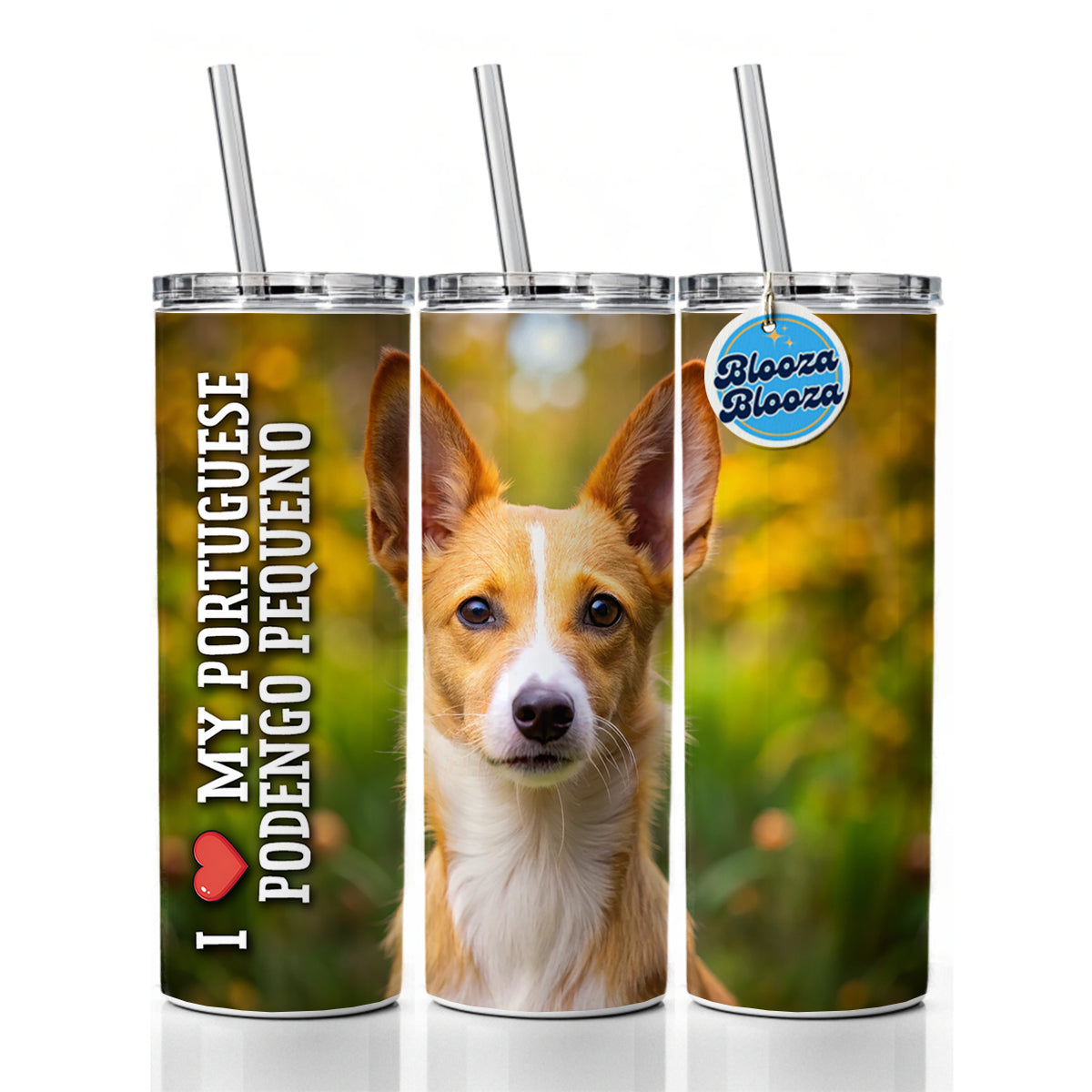 I Love My Portuguese Podengo Pequeno Dog Heart Skinny Tumbler 20oz with Straw Insulated Water Bottle Gift