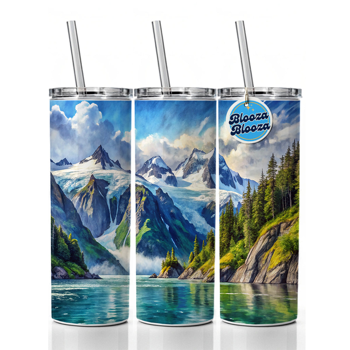 Kenai Fjords National Park Alaska Watercolor Style Skinny Tumbler 20oz with Straw Insulated Water Bottle Gift