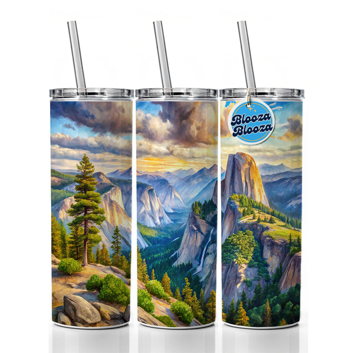 Yosemite National Park Glacier Point Watercolor Style Skinny Tumbler 20oz with Straw Insulated Water Bottle Gift