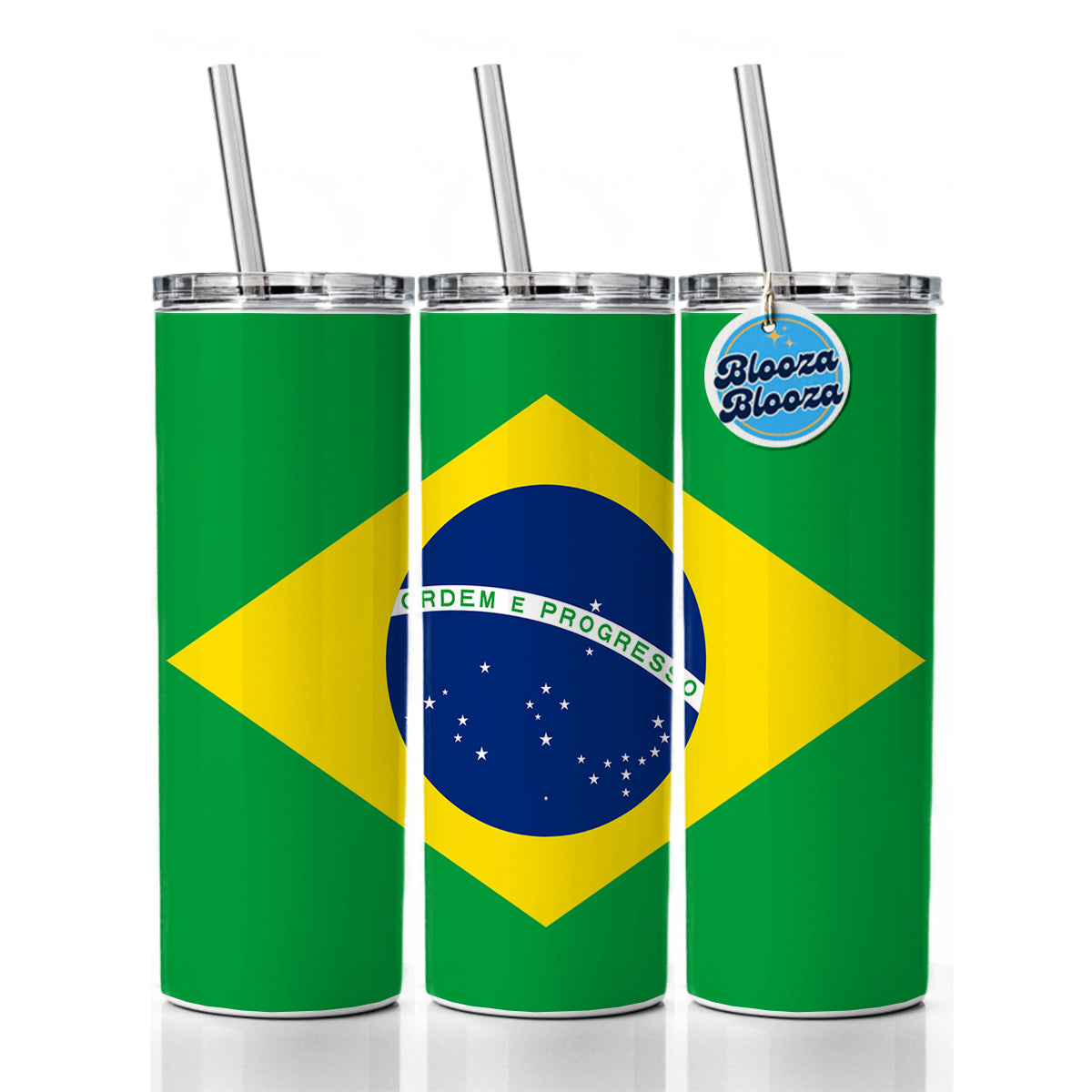 Brazil Country Flag Skinny Tumbler 20oz with Straw Insulated Water Bottle Gift