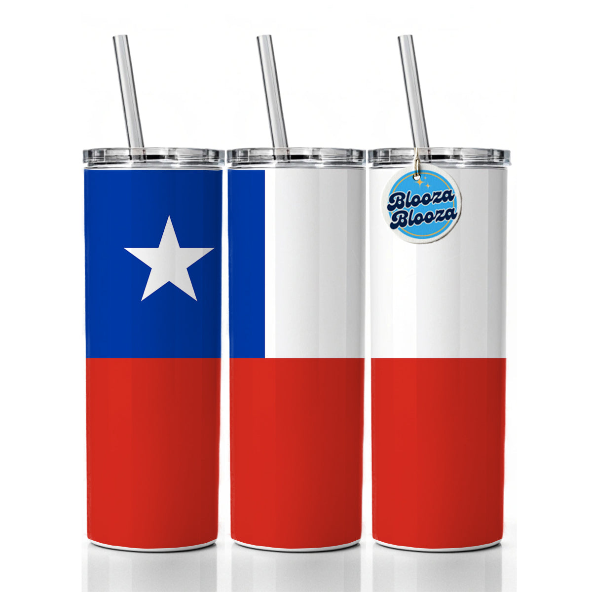 Chile Country Flag Skinny Tumbler 20oz with Straw Insulated Water Bottle Gift