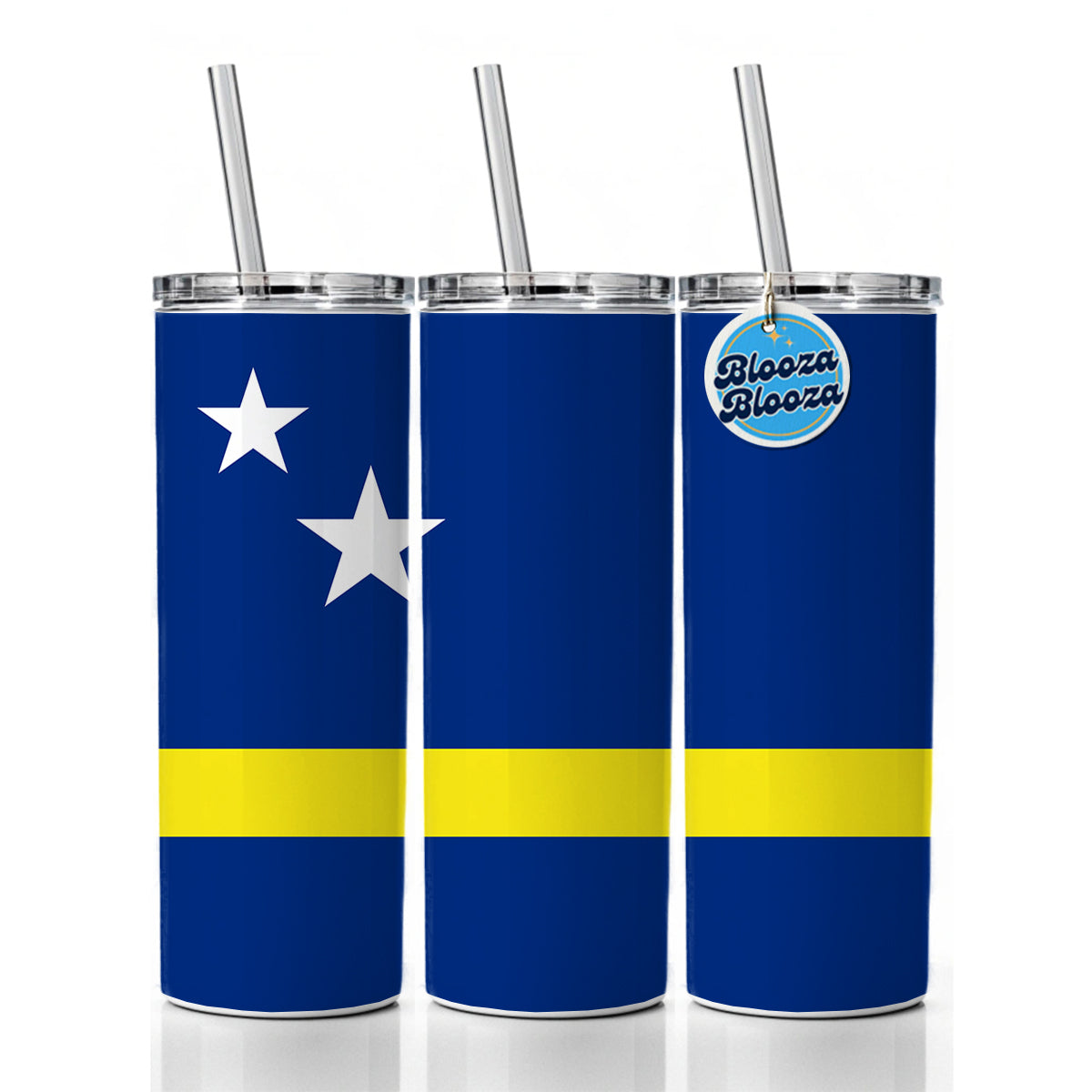 Curaçao Country Flag Skinny Tumbler 20oz with Straw Insulated Water Bottle Gift