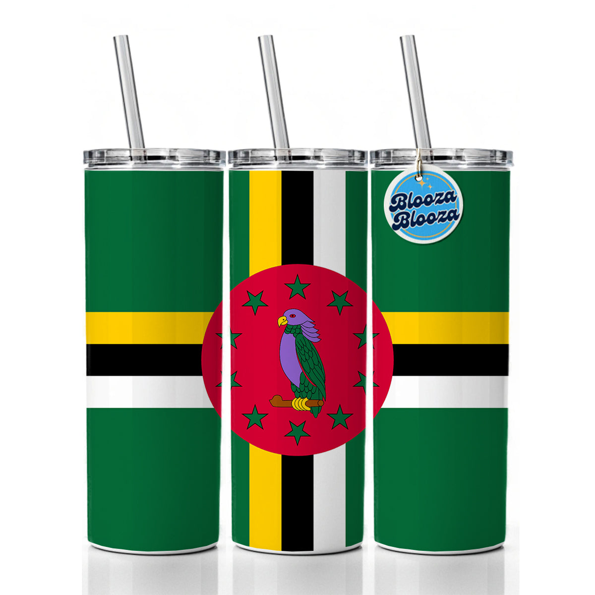 Dominica Country Flag Skinny Tumbler 20oz with Straw Insulated Water Bottle Gift
