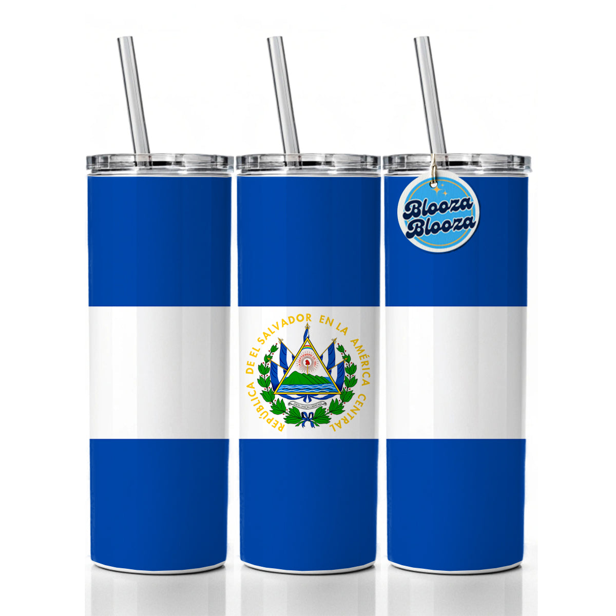 El Salvador Country Flag Skinny Tumbler 20oz with Straw Insulated Water Bottle Gift