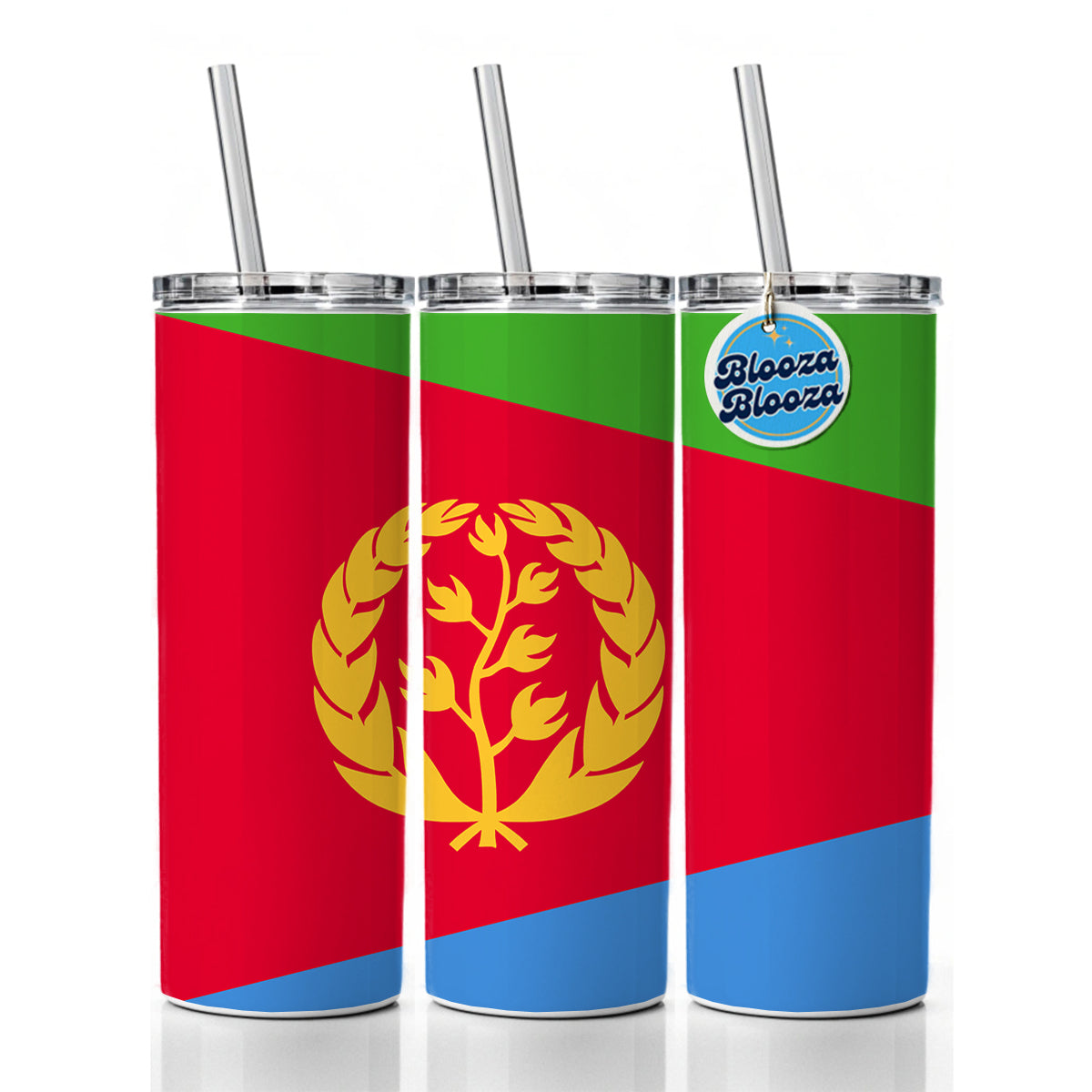 Eritrea Country Flag Skinny Tumbler 20oz with Straw Insulated Water Bottle Gift