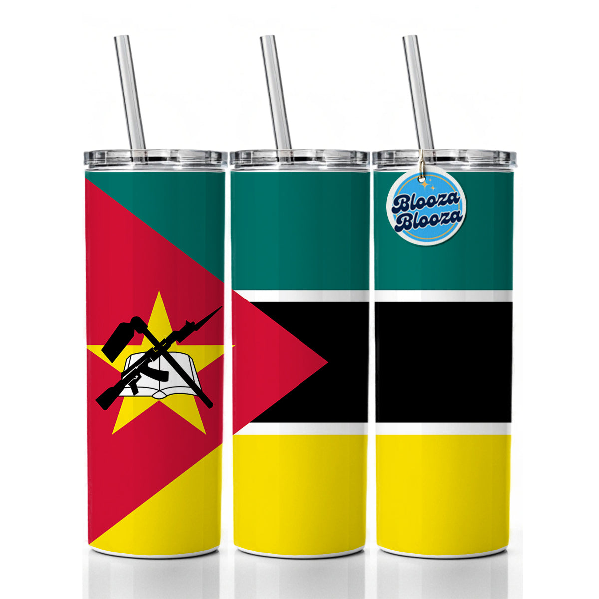 Mozambique Country Flag Skinny Tumbler 20oz with Straw Insulated Water Bottle Gift
