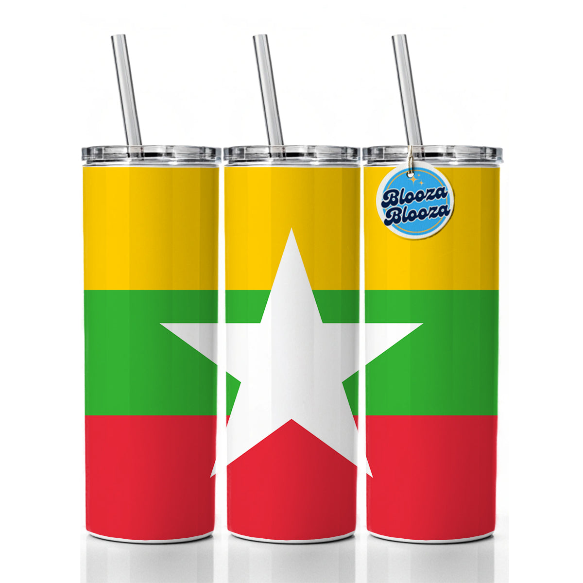 Myanmar Country Flag Skinny Tumbler 20oz with Straw Insulated Water Bottle Gift