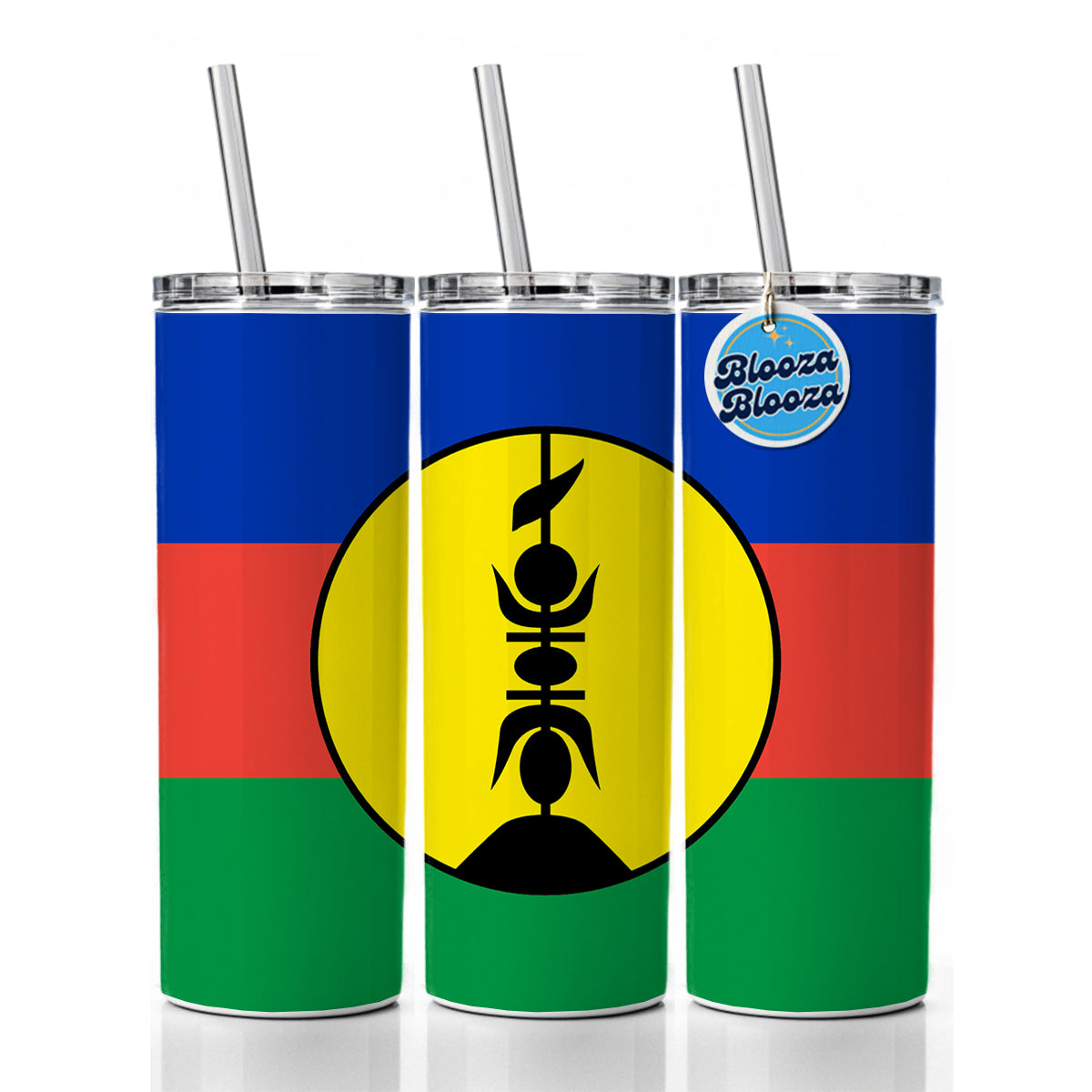 New Caledonia Country Flag Skinny Tumbler 20oz with Straw Insulated Water Bottle Gift