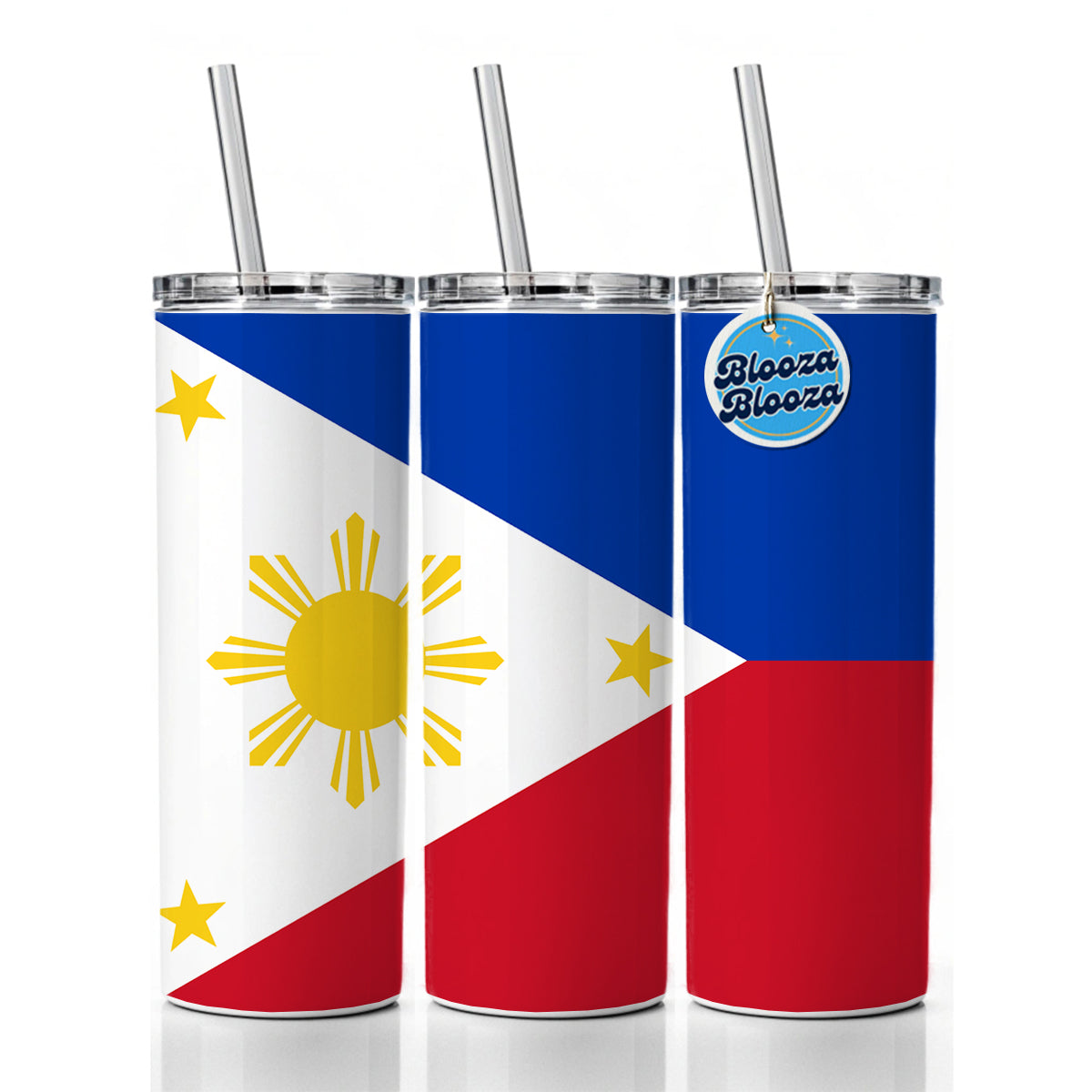 Philippines Country Flag Skinny Tumbler 20oz with Straw Insulated Water Bottle Gift