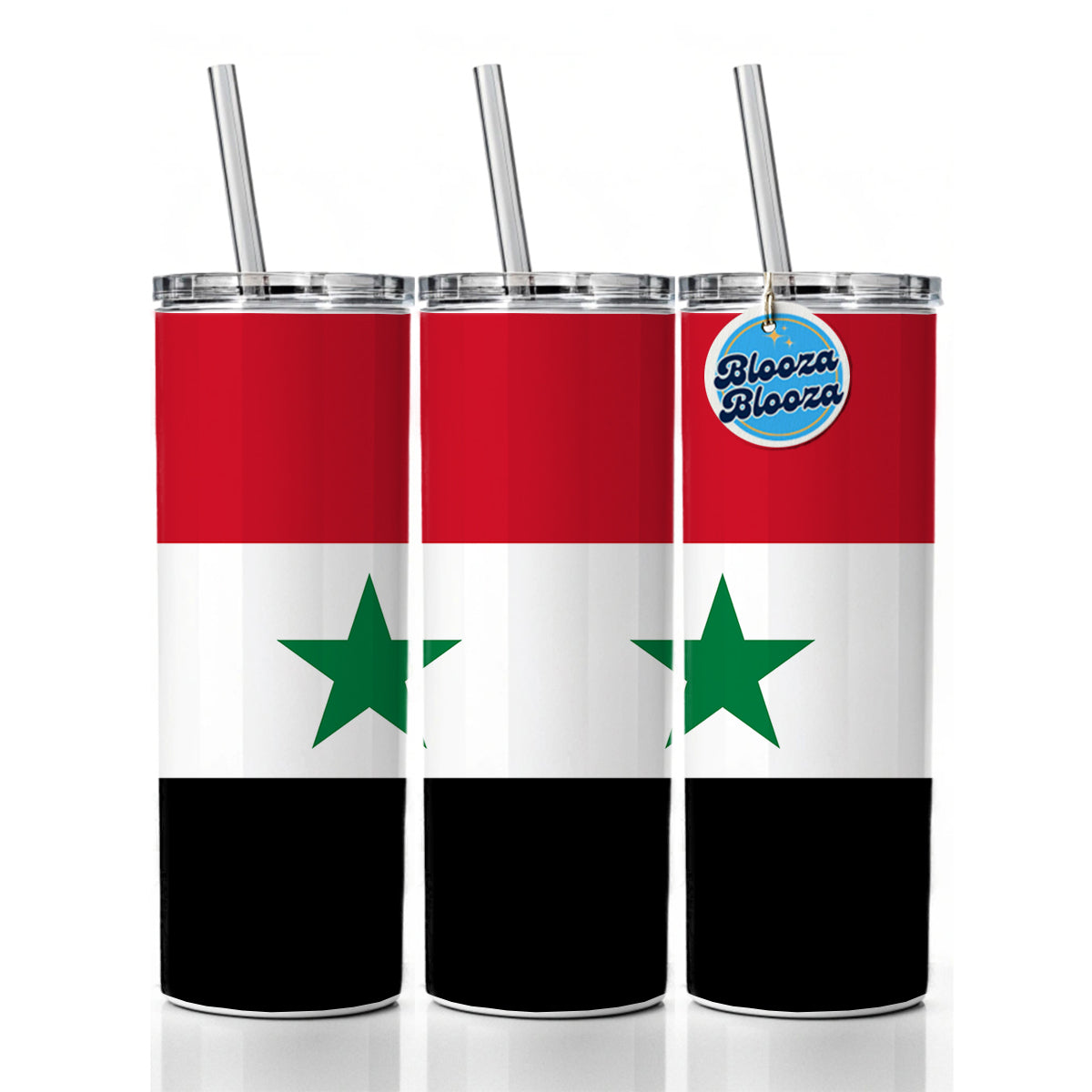 Syrian Arab Republic Country Flag Skinny Tumbler 20oz with Straw Insulated Water Bottle Gift
