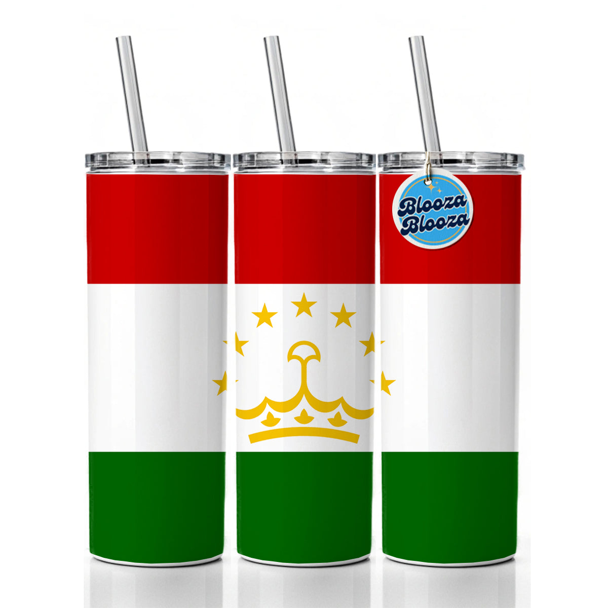 Tajikistan Country Flag Skinny Tumbler 20oz with Straw Insulated Water Bottle Gift