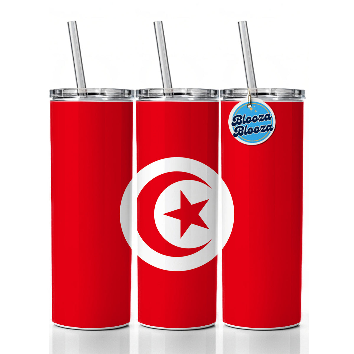 Tunisia Country Flag Skinny Tumbler 20oz with Straw Insulated Water Bottle Gift