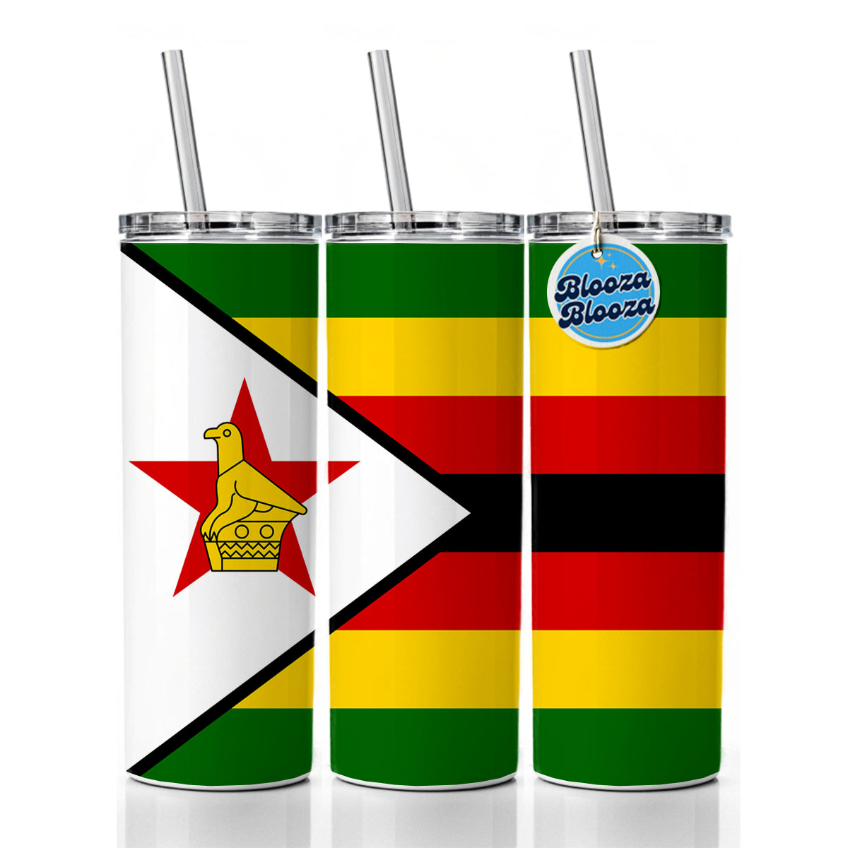 Zimbabwe Country Flag Skinny Tumbler 20oz with Straw Insulated Water Bottle Gift