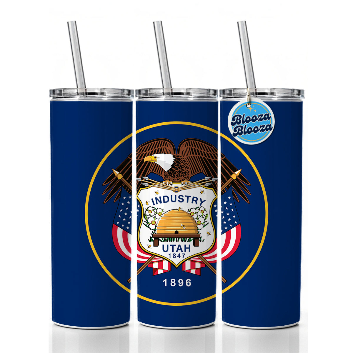 Utah UT State Flag Skinny Tumbler 20oz with Straw Insulated Water Bottle Gift