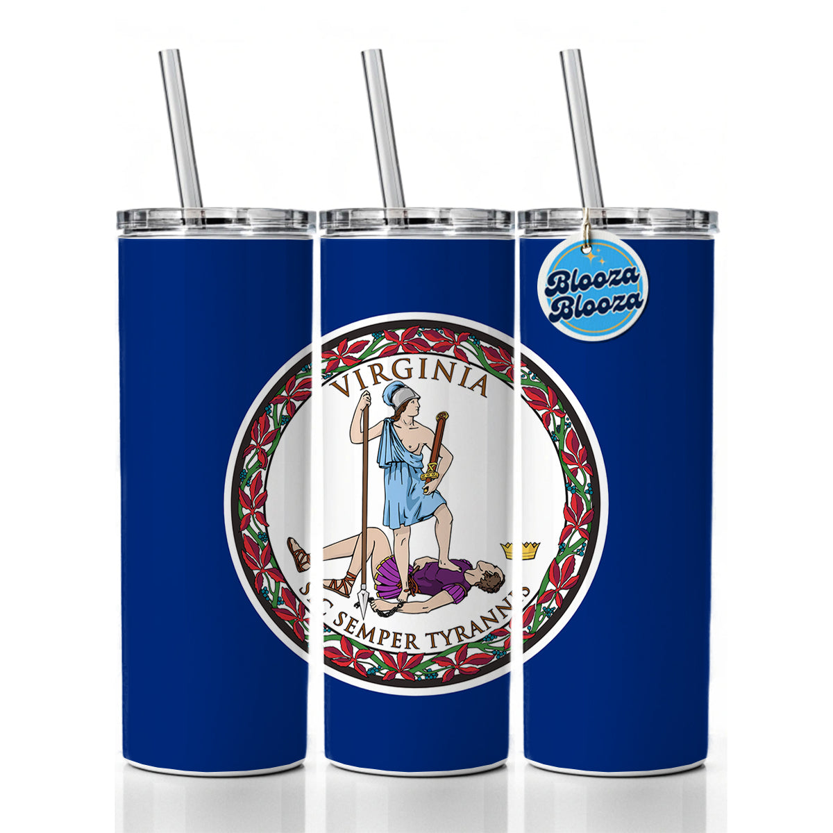 Virginia VA State Flag Skinny Tumbler 20oz with Straw Insulated Water Bottle Gift