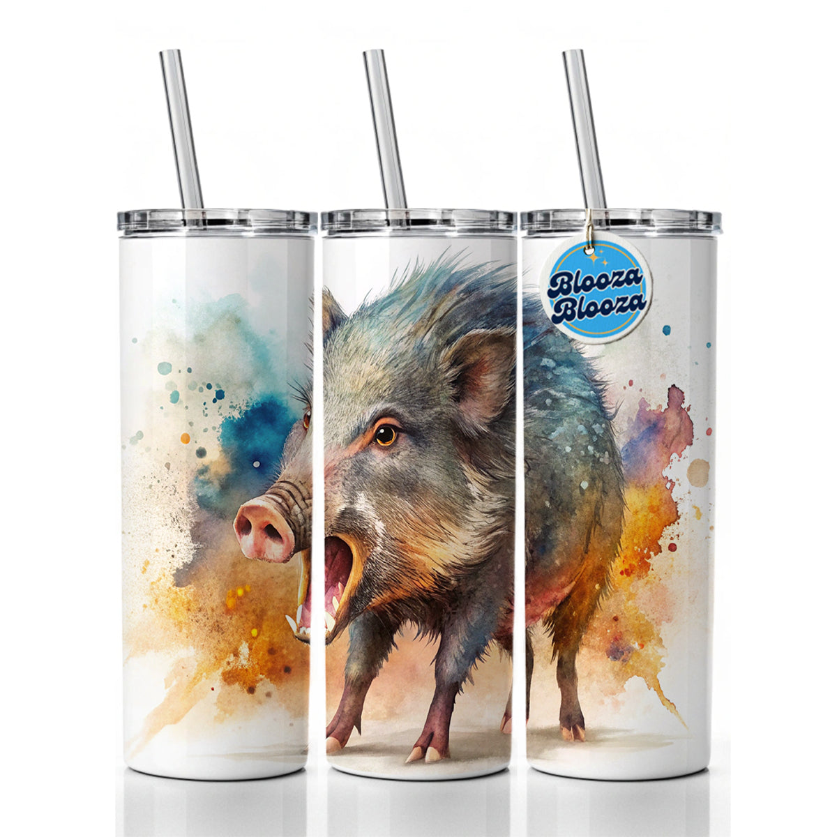 Angry Javelina Watercolor Skinny Tumbler 20oz with Straw Insulated Water Bottle Gift