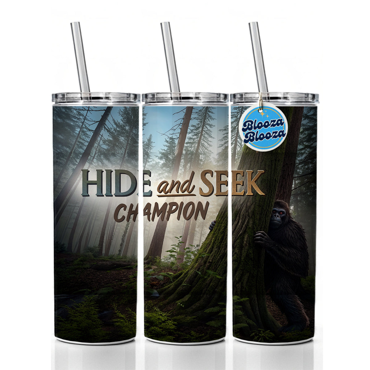 Hide And Seek Champion Big Foot Hiding Skinny Tumbler 20oz with Straw Insulated Water Bottle Gift