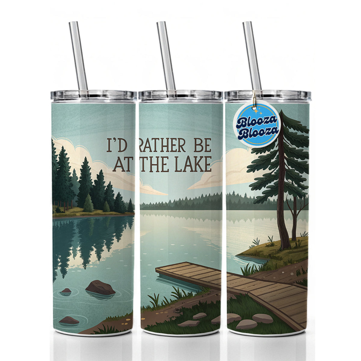 I'd Rather Be At The Lake Skinny Tumbler 20oz with Straw Insulated Water Bottle Gift