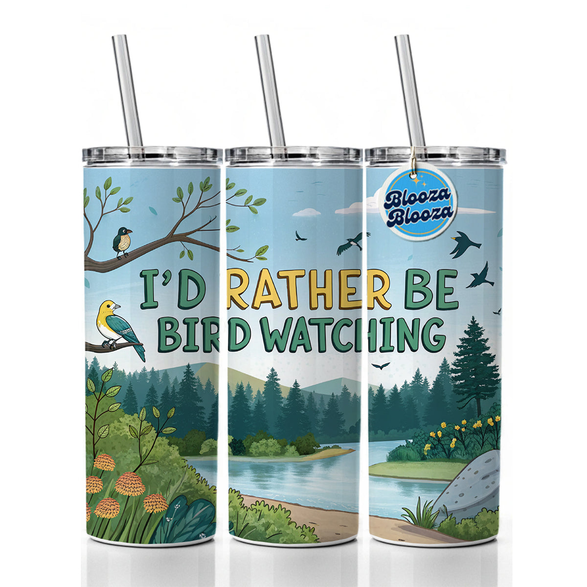 I'd Rather Be Bird Watching Birding Skinny Tumbler 20oz with Straw Insulated Water Bottle Gift