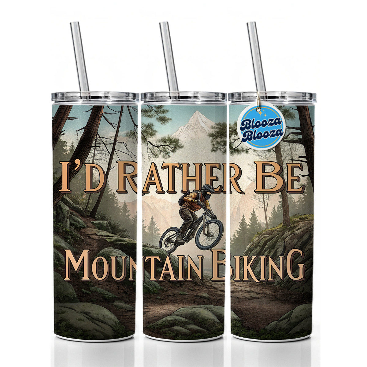 I'd Rather Be Mountain Biking Skinny Tumbler 20oz with Straw Insulated Water Bottle Gift