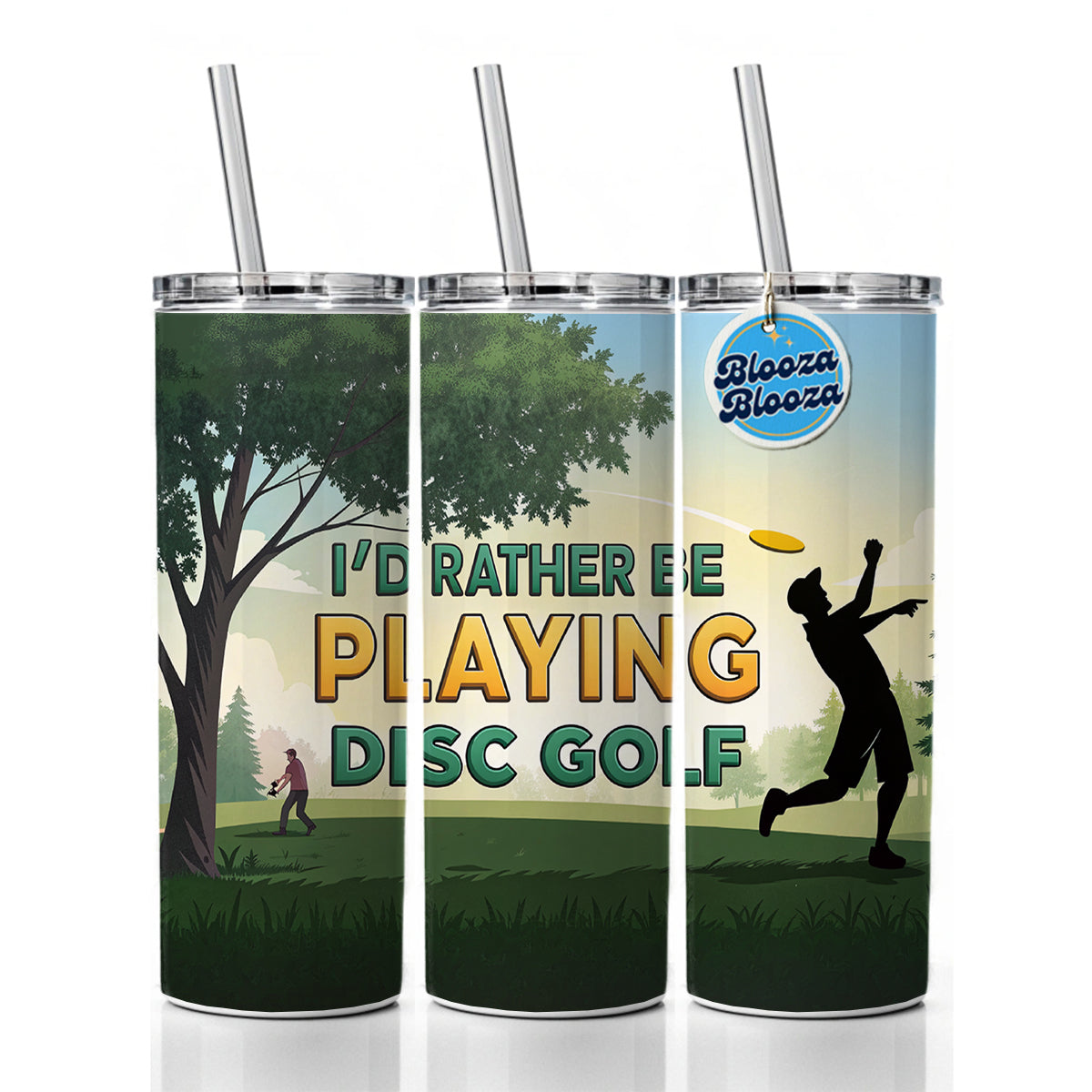 I'd Rather Be Playing Disc Golf Skinny Tumbler 20oz with Straw Insulated Water Bottle Gift