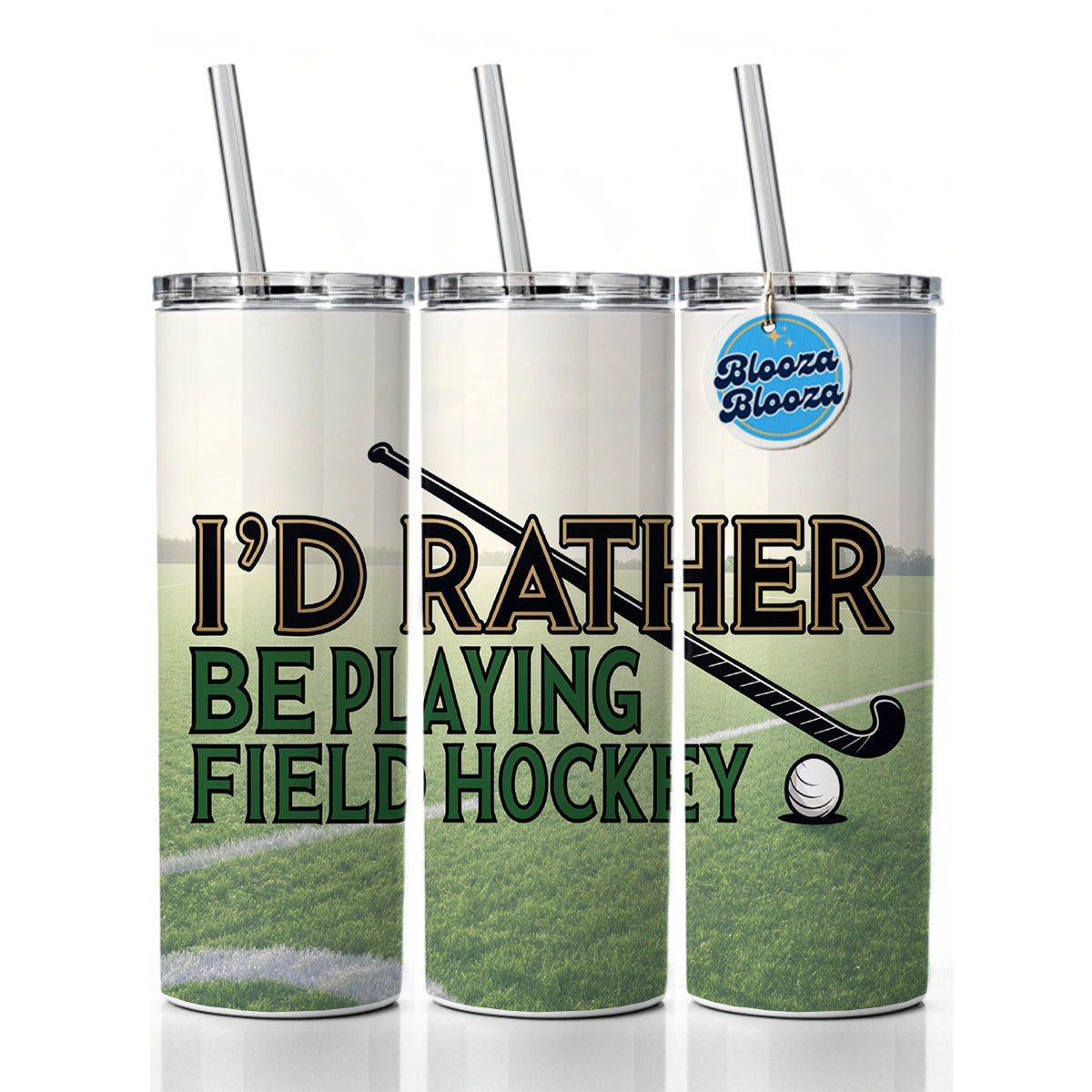I'd Rather Be Playing Field Hockey Skinny Tumbler 20oz with Straw Insulated Water Bottle Gift