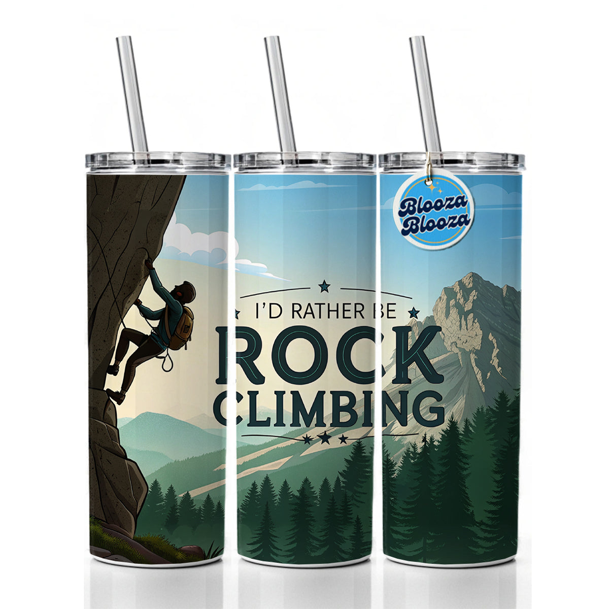 I'd Rather Be Rocking Climbing Skinny Tumbler 20oz with Straw Insulated Water Bottle Gift