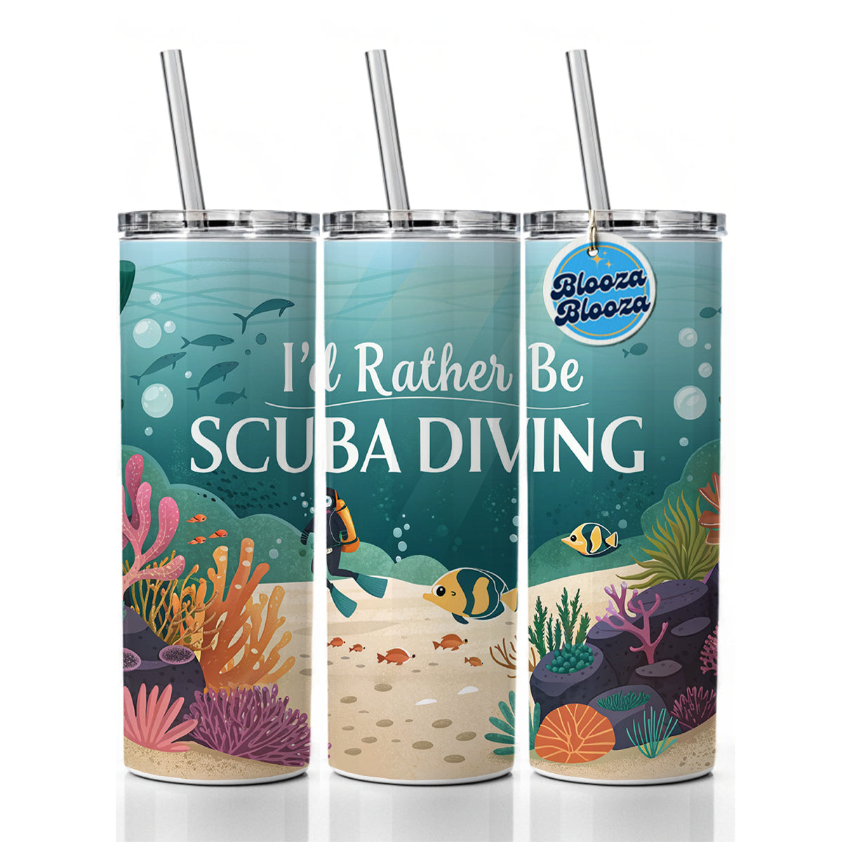 I'd Rather Be Scuba Diving Diver Underwater Skinny Tumbler 20oz with Straw Insulated Water Bottle Gift