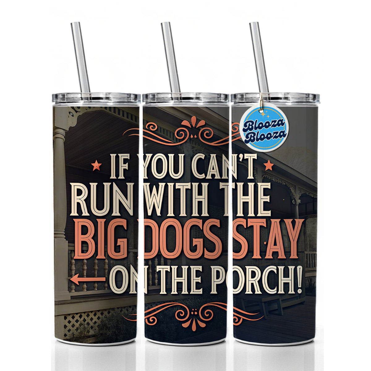 If You Can't Run With The Big Dogs Stay On The Porch Skinny Tumbler 20oz with Straw Insulated Water Bottle Gift