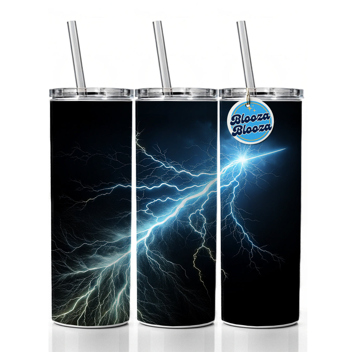 Lightning Bolt Strike at Night Skinny Tumbler 20oz with Straw Insulated Water Bottle Gift