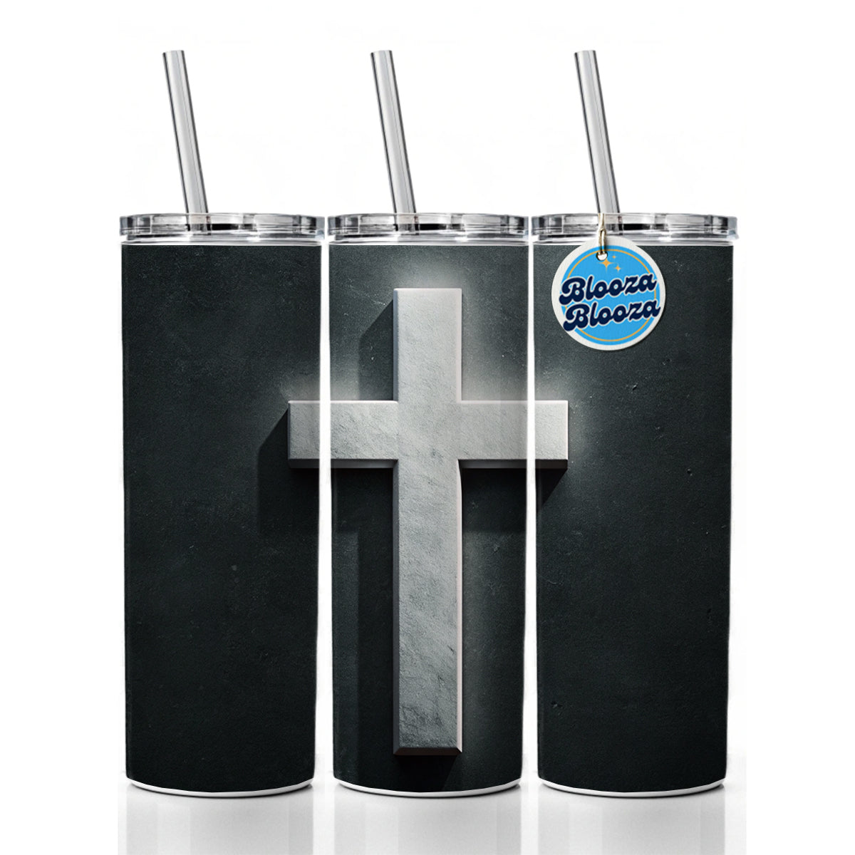 White Cross On Dark Background Religious Skinny Tumbler 20oz with Straw Insulated Water Bottle Gift