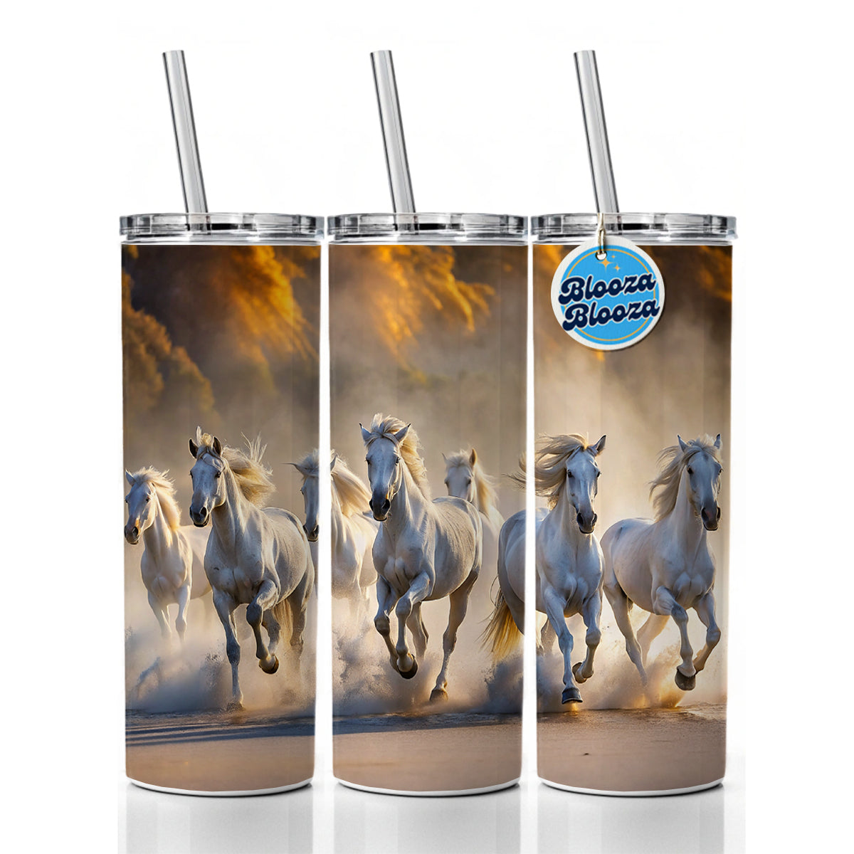 White Horses Galloping Out Of The Mist Skinny Tumbler 20oz with Straw Insulated Water Bottle Gift